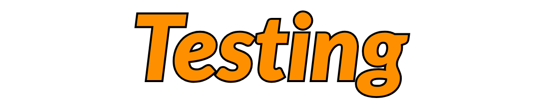 The word 'Testing' in orange text on a white background